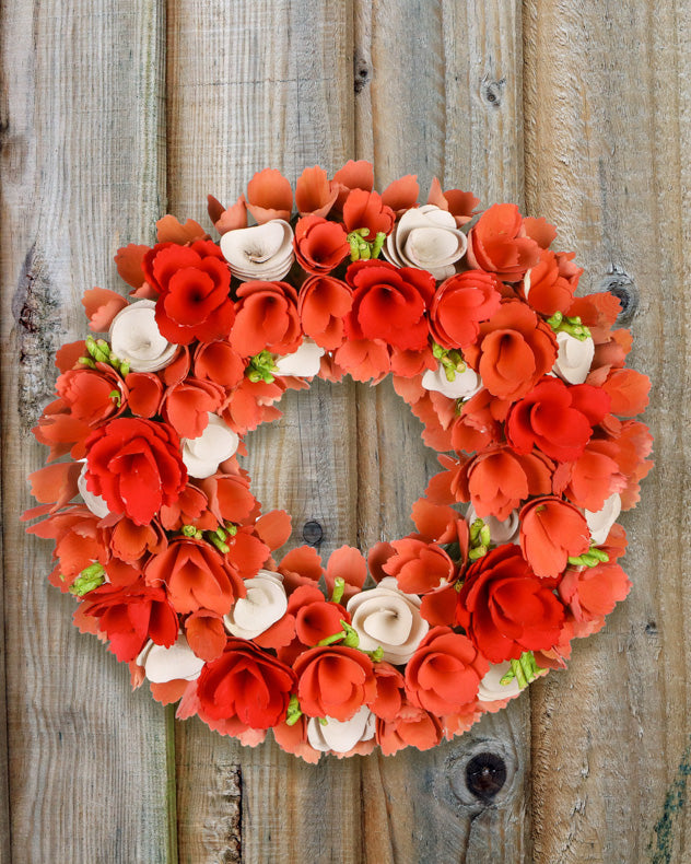 Peach Pink Wooden Flower Summer Wreath 35cm
