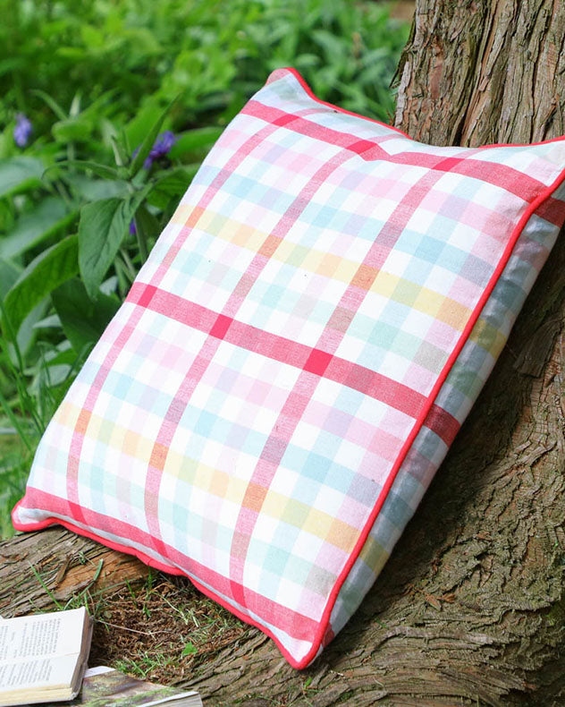 XL Pastel Pink Gingham Garden Scatter Cushion