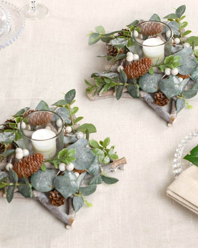 Set of 2 Nature Trail Star Candle Centrepieces