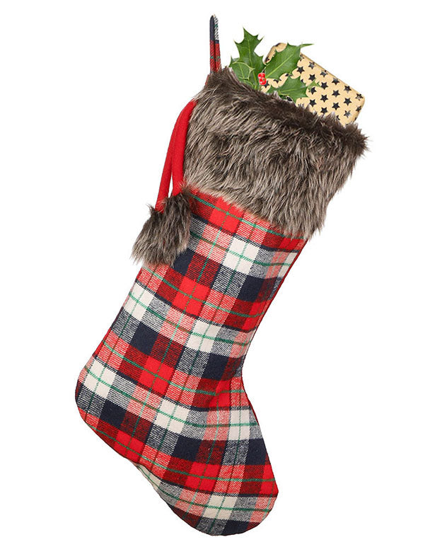 Highland Plaid Stocking with Faux Fur Cuff