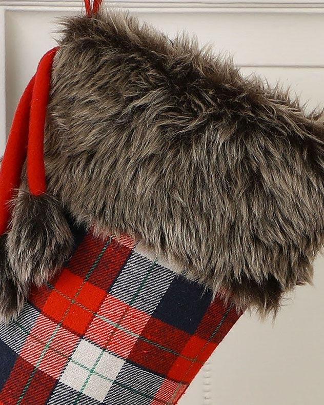 Highland Plaid Stocking with Faux Fur Cuff