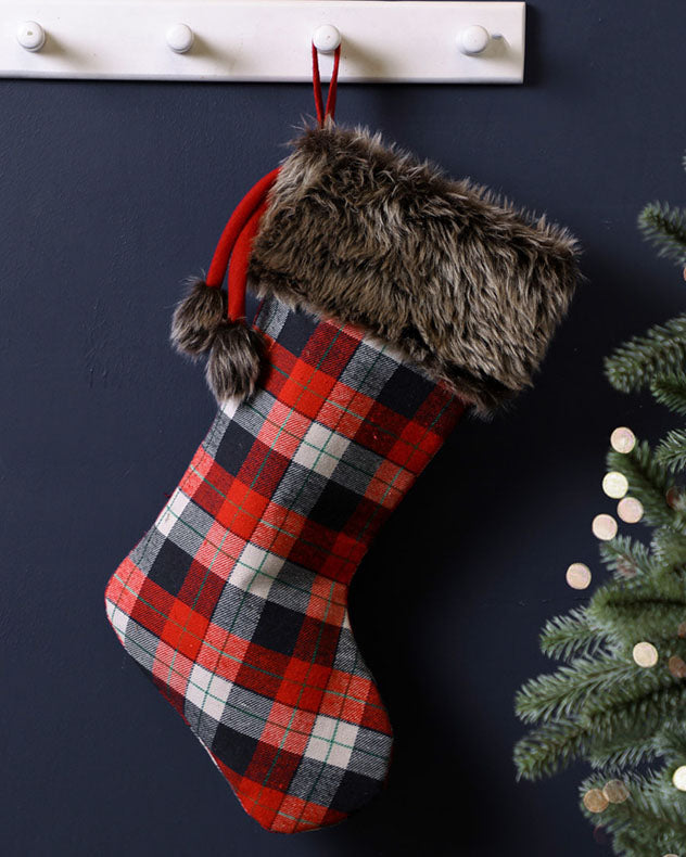Highland Plaid Stocking with Faux Fur Cuff