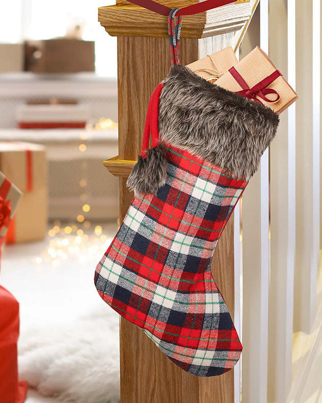 Highland Plaid Stocking with Faux Fur Cuff
