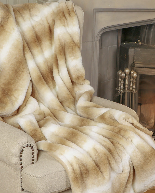 Soft Fawn Striped Fur Throw