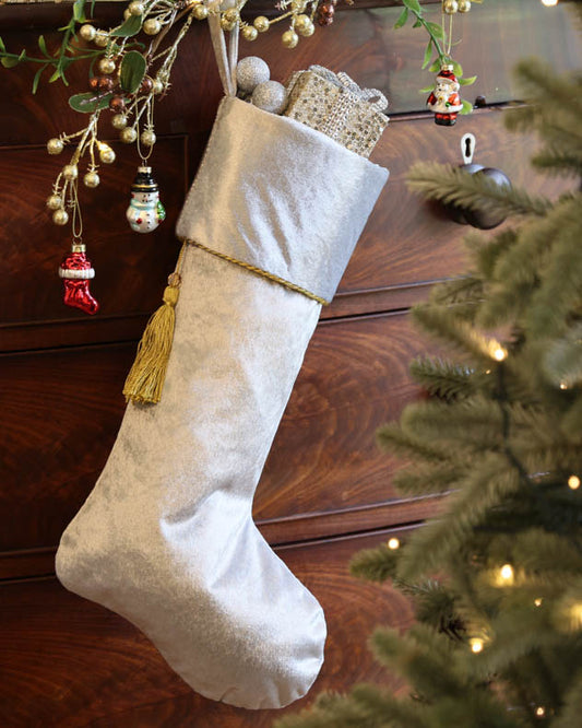 Kensington Silver Velvet Christmas Stocking
