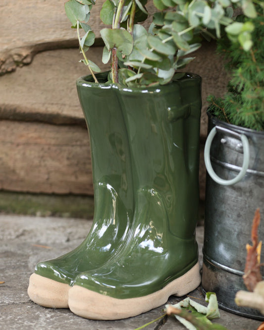 green ceramic planter