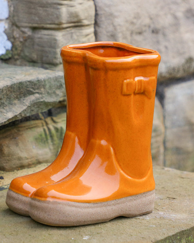 ceramic orange indoor outdoor welly planter