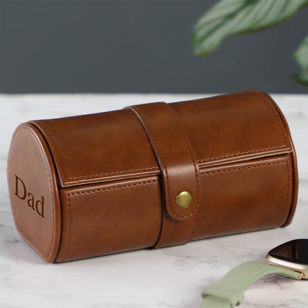 Tan Brown Leather Two Section Watch Box