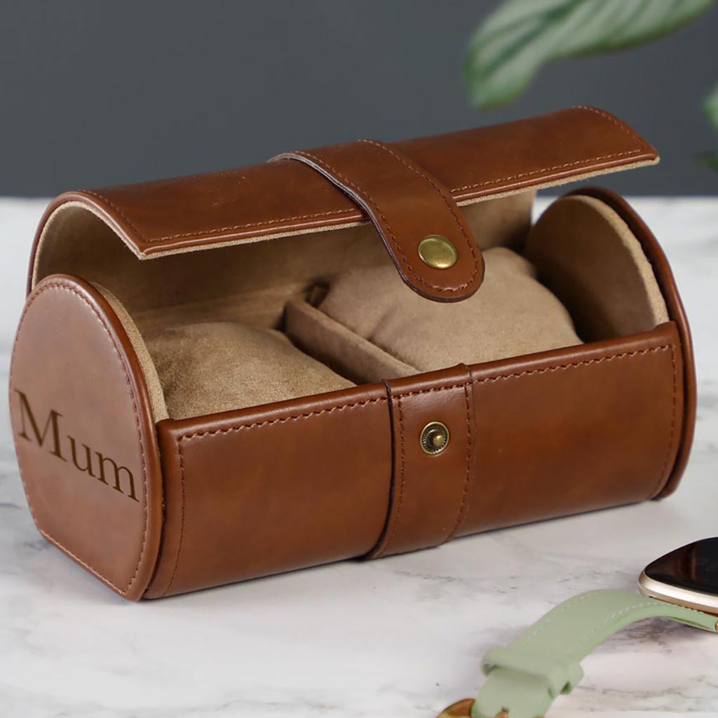 Tan Brown Leather Two Section Watch Box