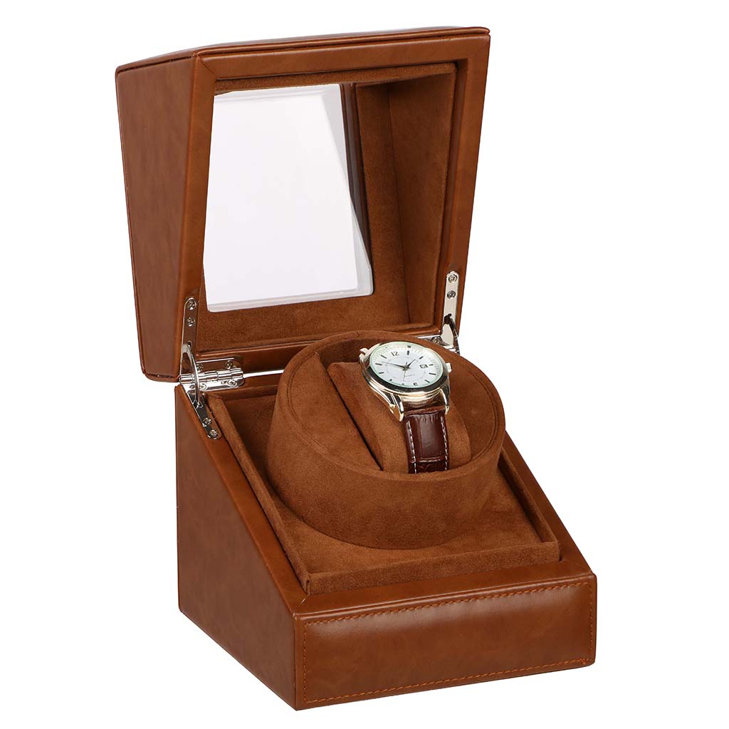 Tan Brown Leather Single Watch Display Case