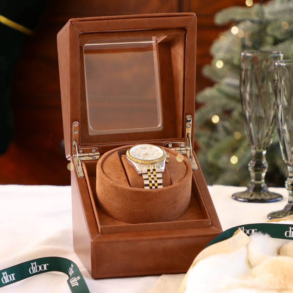 Tan Brown Leather Single Watch Display Case
