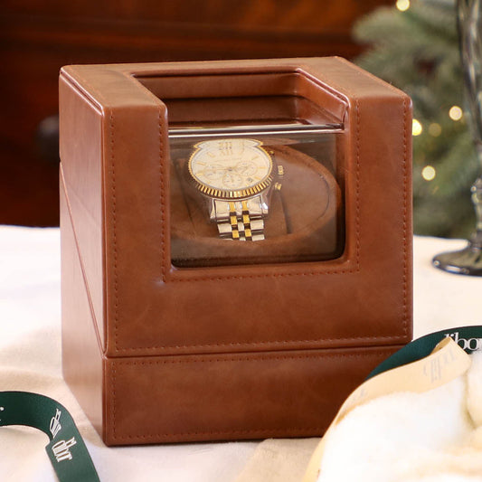 Tan Brown Leather Single Watch Display Case