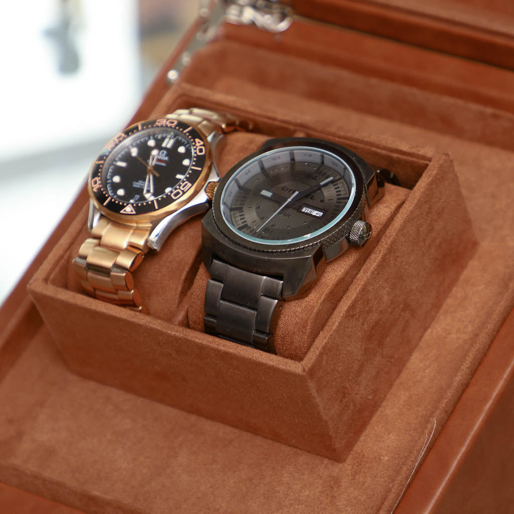 Tan Brown Leather Double Watch Display Case