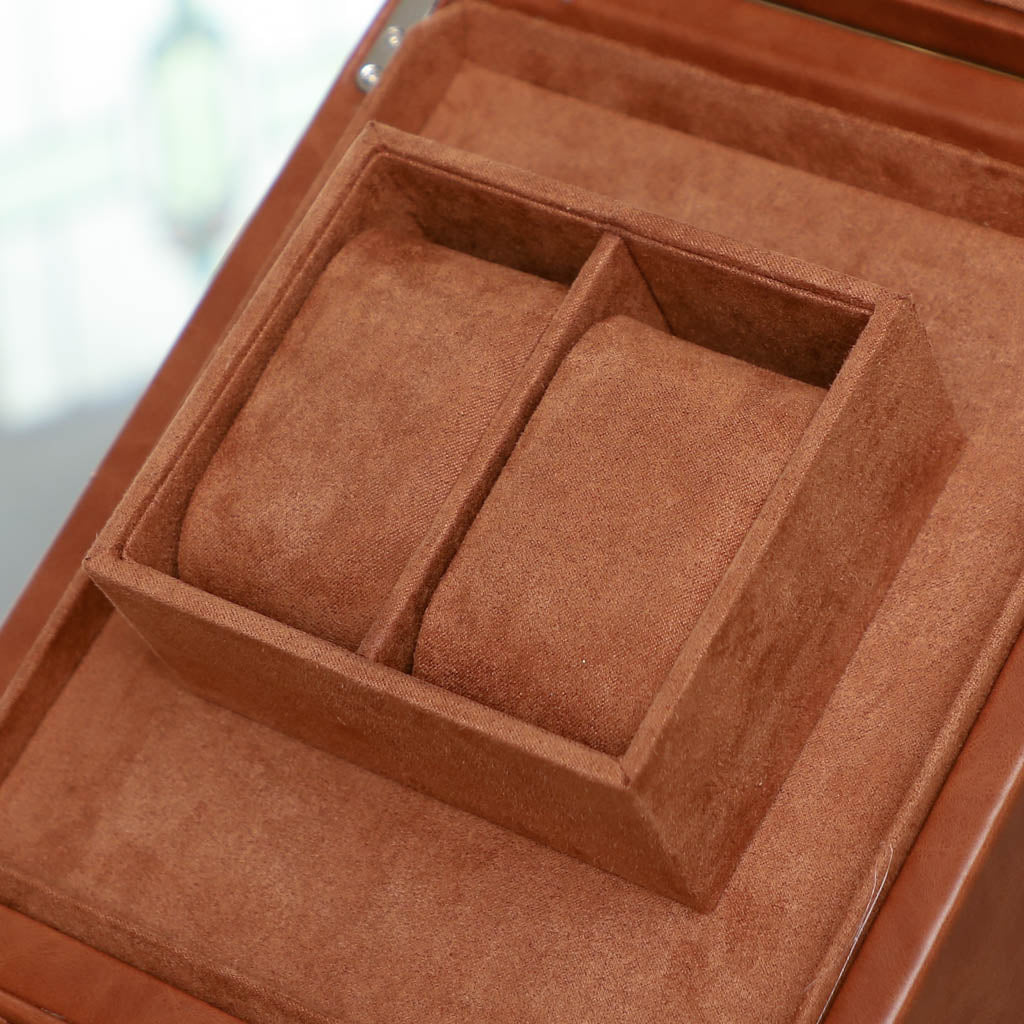 Tan Brown Leather Double Watch Display Case