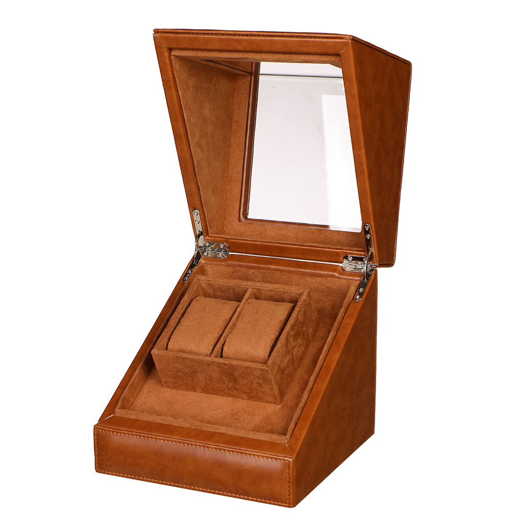 Tan Brown Leather Double Watch Display Case