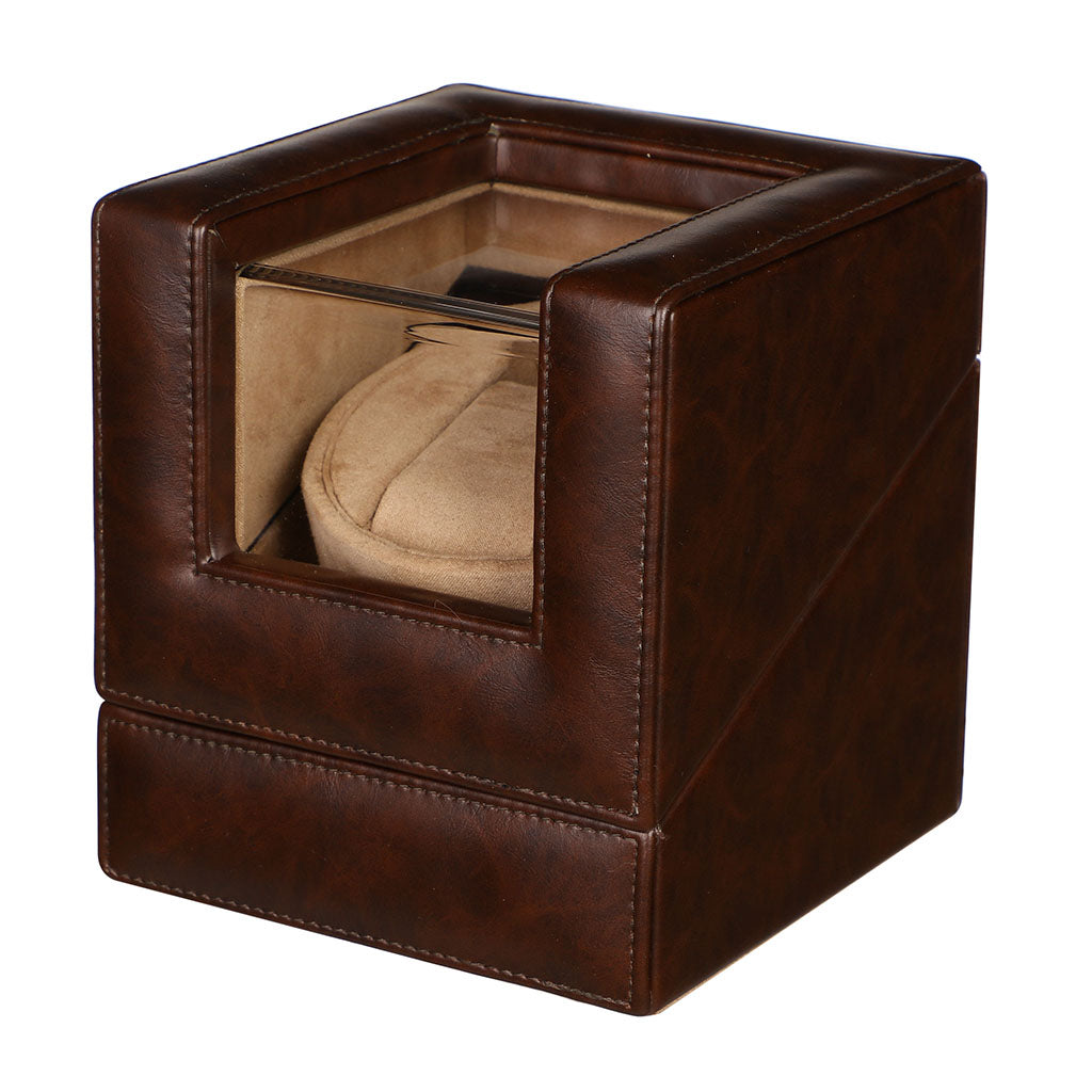 Rich Brown Leather Single Watch Display Case