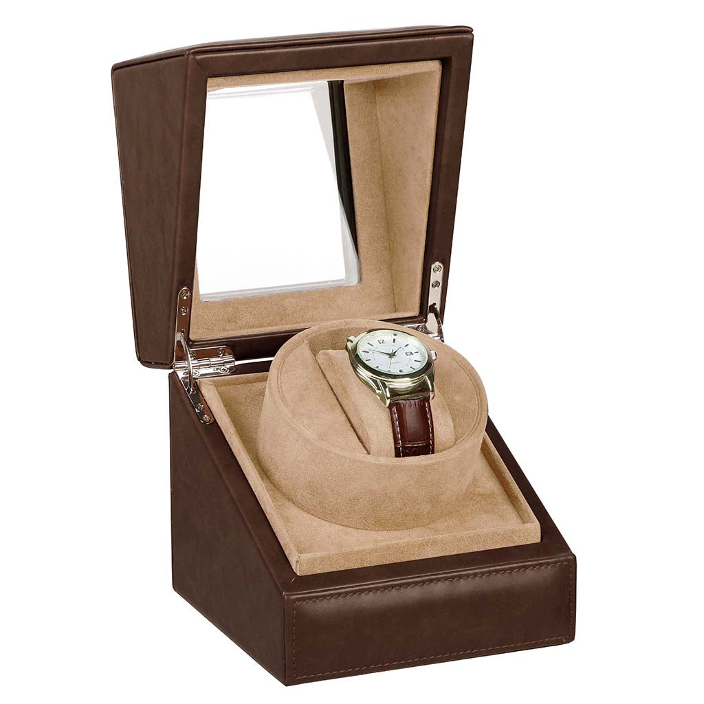 Rich Brown Leather Single Watch Display Case