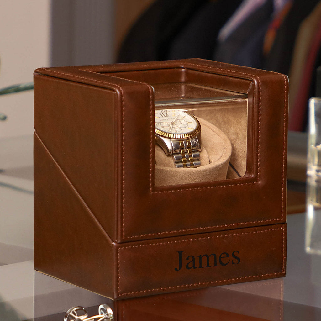 Rich Brown Leather Single Watch Display Case