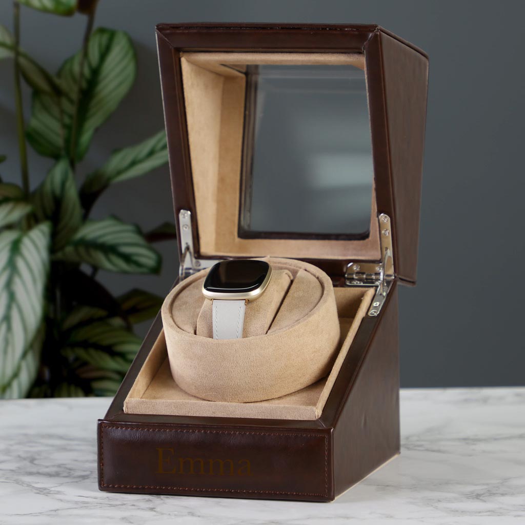 Rich Brown Leather Single Watch Display Case