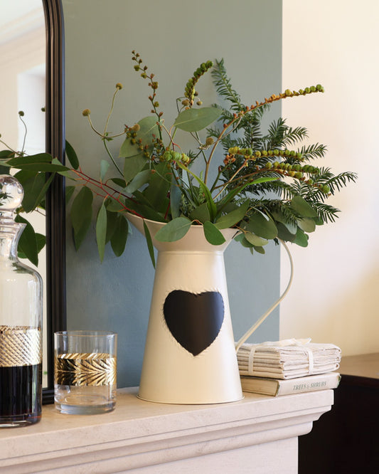 country cream love heart pitcher vase on mantle