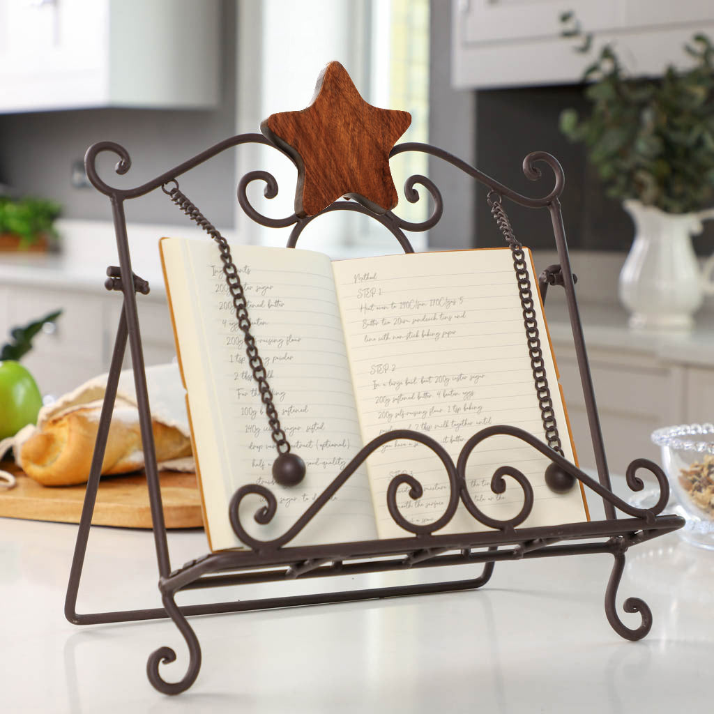 Antique Brown Star Baker Recipe Book Stand