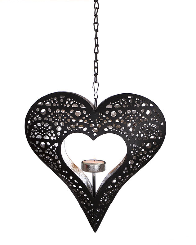 Silver Anniversary Gift Heart Hanging Garden Candle Holder