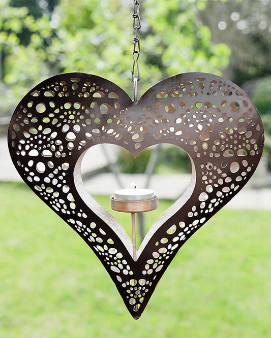 Silver Anniversary Gift Heart Hanging Garden Candle Holder