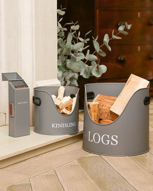 Three Piece Grey Fireside Storage Set