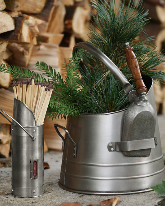 Pewter Fireside Coal Bucket and Match Holder