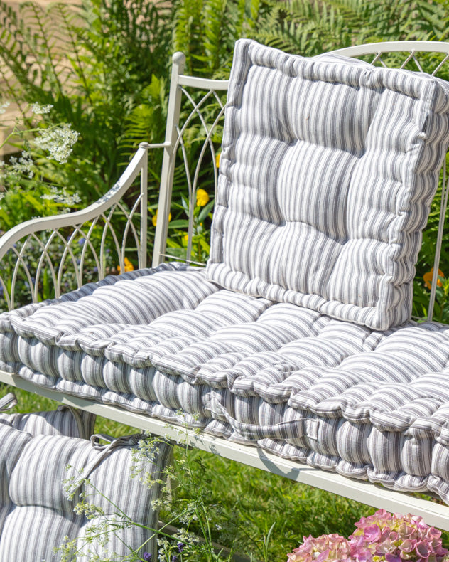 Vintage Grey Striped Padded Garden Bench Cushion