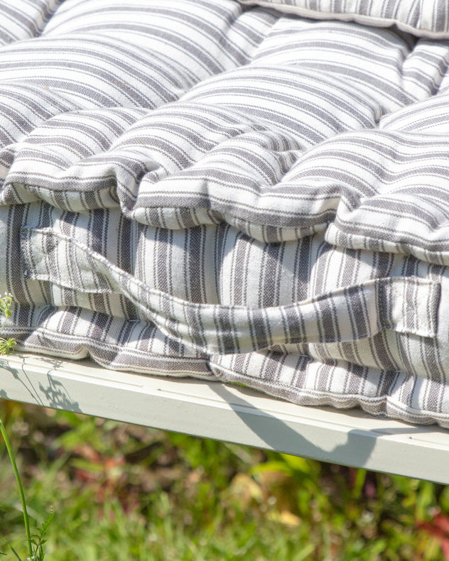 Vintage Grey Striped Padded Garden Bench Cushion