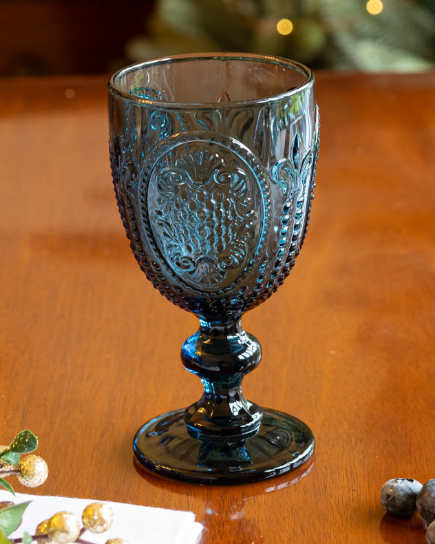 Fleur de Lys Blue Wine Goblet