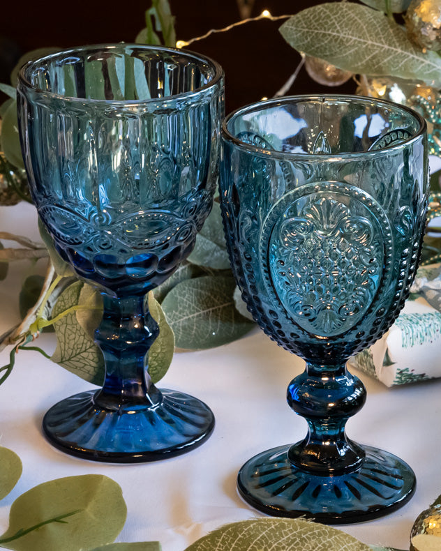 Fleur de Lys Blue Wine Goblet