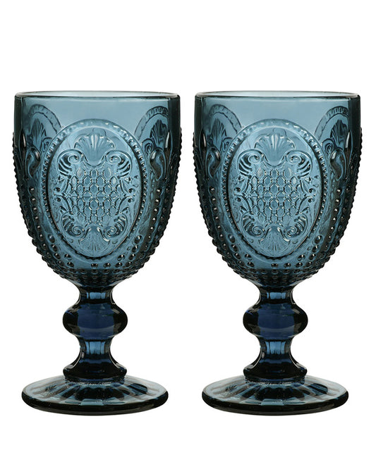Fleur de Lys Blue Wine Goblet