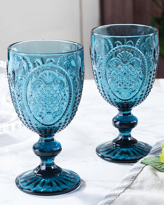 Fleur de Lys Blue Wine Goblet