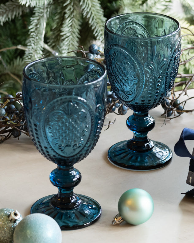 Fleur de Lys Blue Wine Goblet