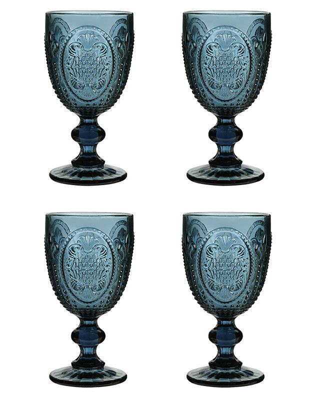 Fleur de Lys Blue Wine Goblet