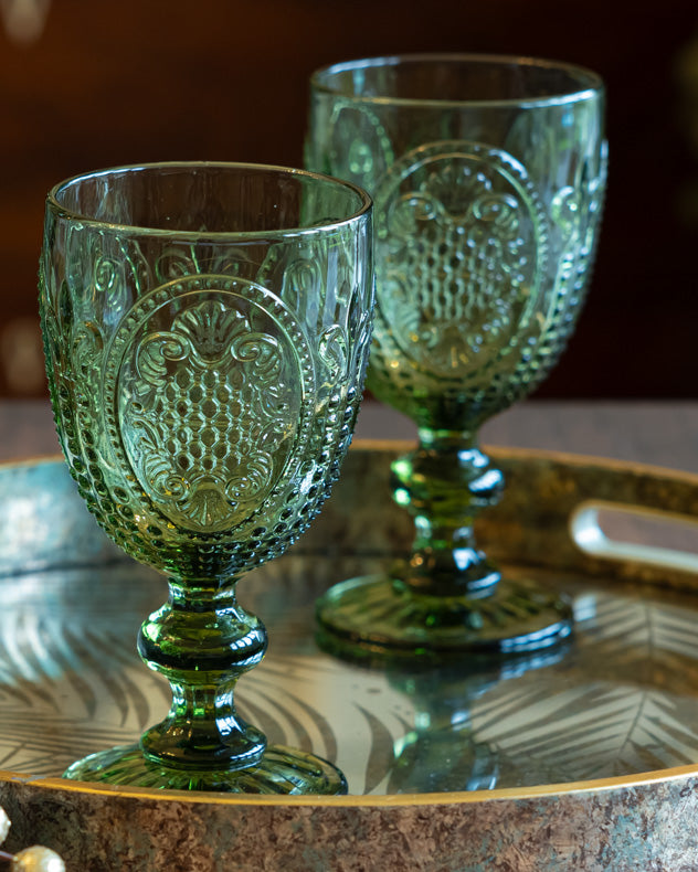 Fleur de Lys Green Wine Goblet