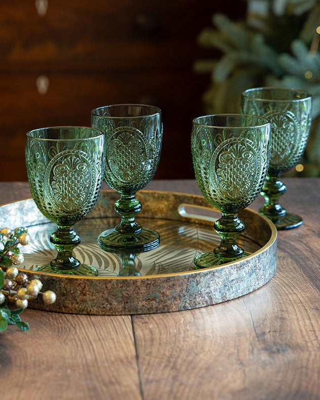 Fleur de Lys Green Wine Goblet