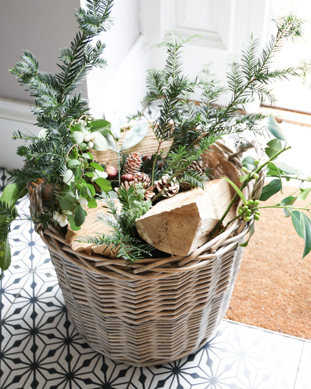 Large Lined Wicker Log Basket