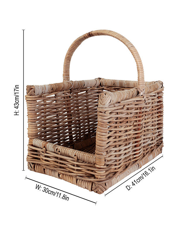 Small Rattan Open Sided Log Basket