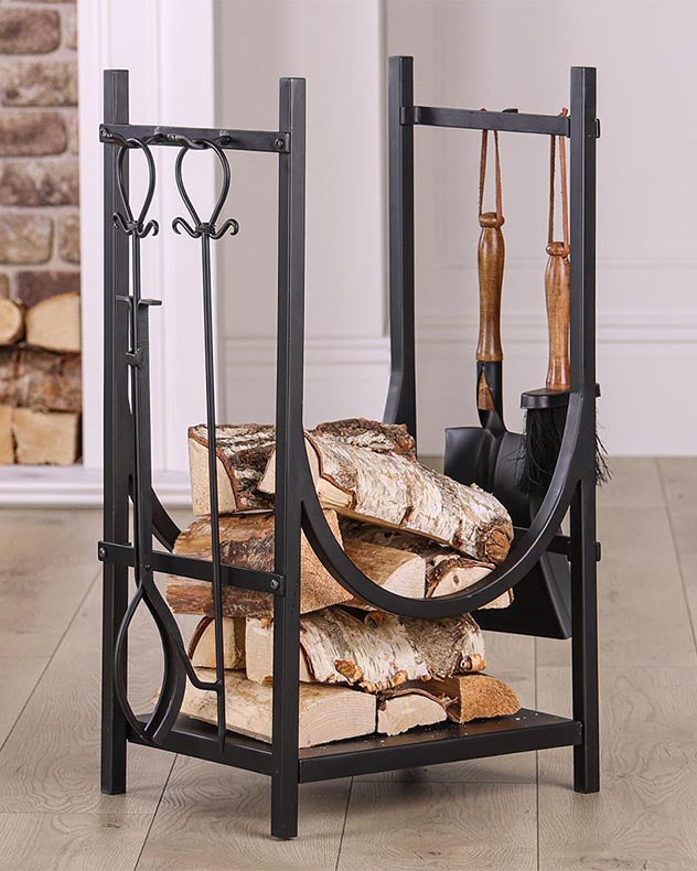 Mayfair Black Fire Tools and Log Storage Unit