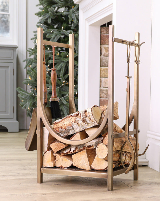 Mayfair Brass Fire Tools and Log Storage Unit