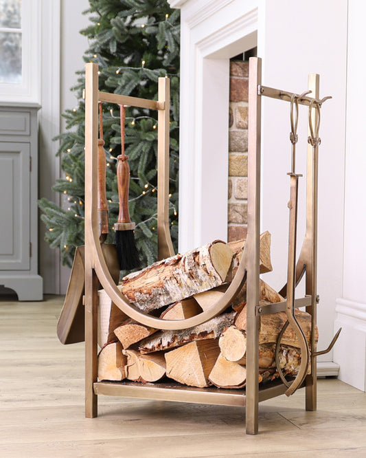 Mayfair Brass Fire Tools and Log Storage Unit