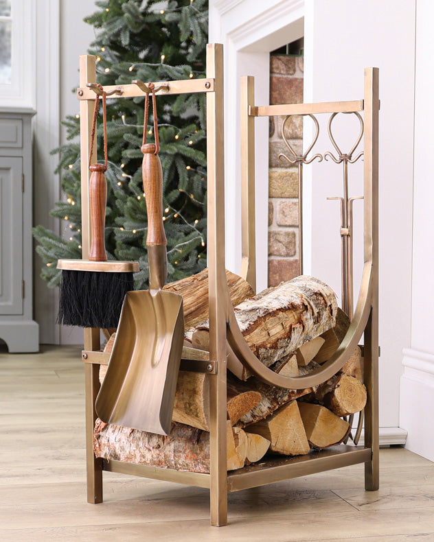 Mayfair Brass Fire Tools and Log Storage Unit