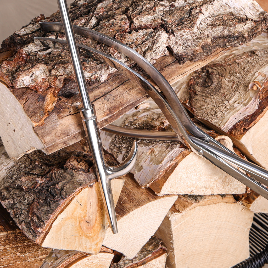 fireplace tools nickel effect