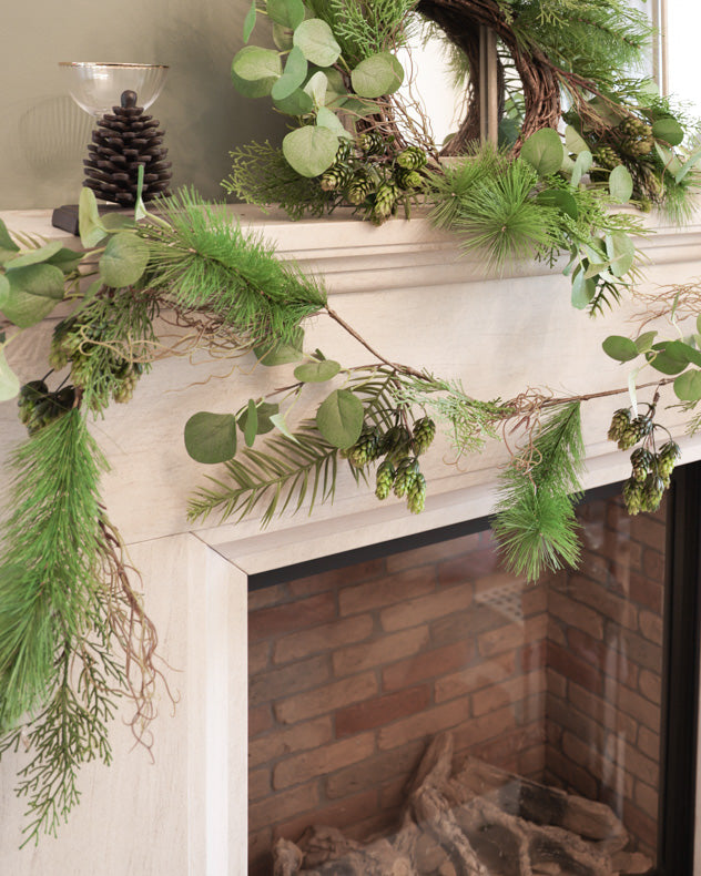 green wreath and garland