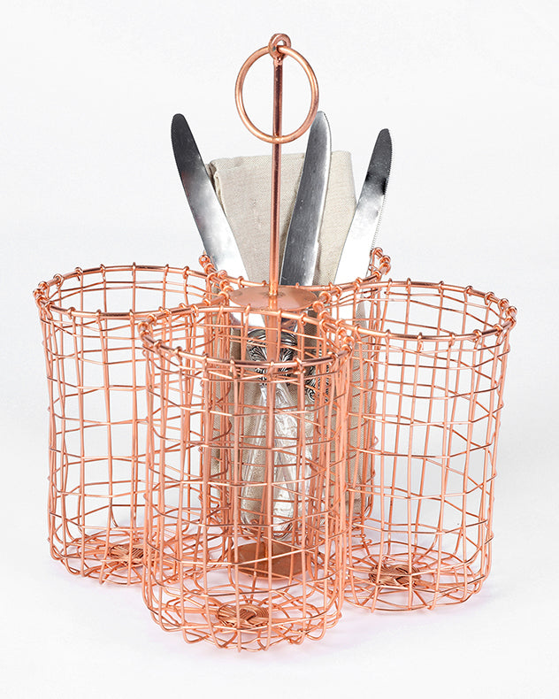 Four Section Copper Wire Cutlery Holder