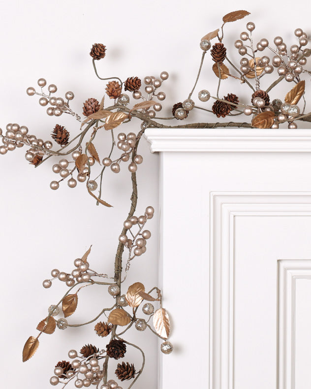 champagne berry christmas garland on mantle