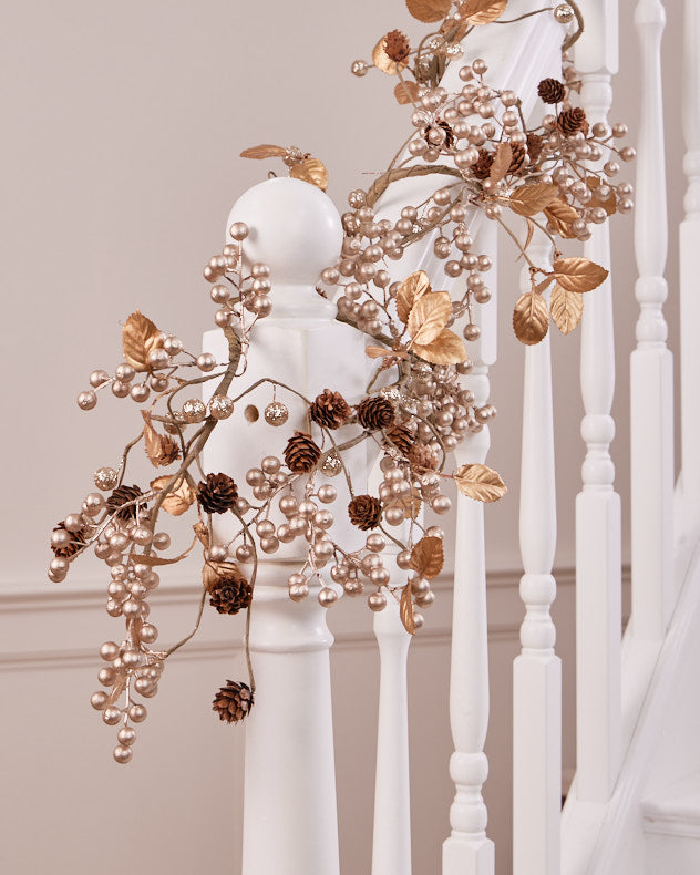 luxury gold christmas garland on banister